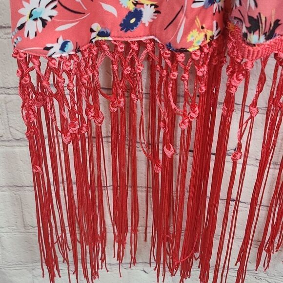 Anthropologie Nanette Lepore Coral Floral Fringe Kimono L’Amour Large Anthro - Picture 3 of 8